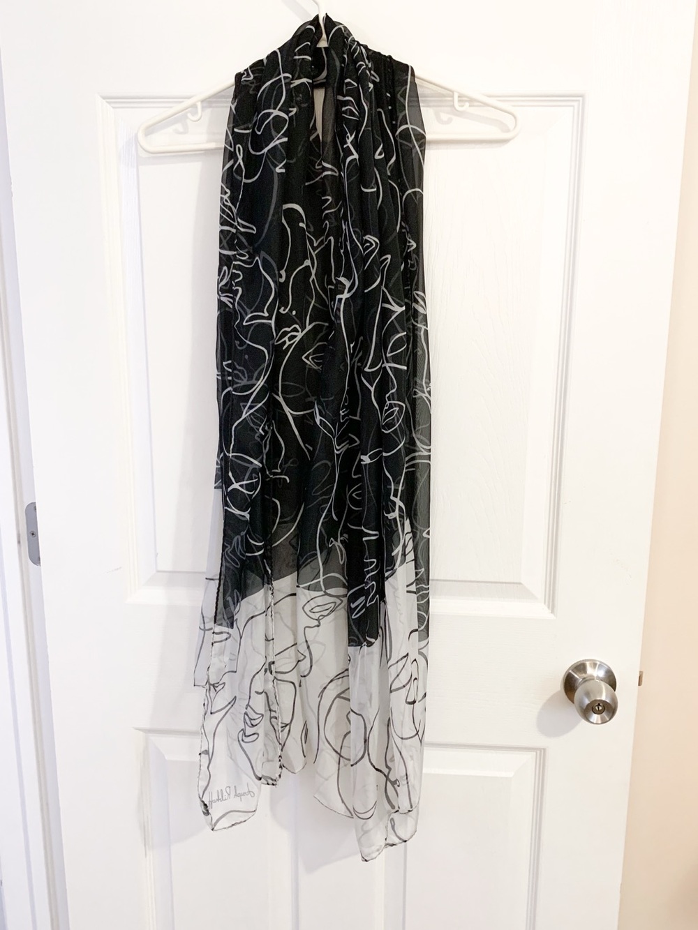Joseph Ribcoff Black and White Sheer Scarf with Abstract Line Print
